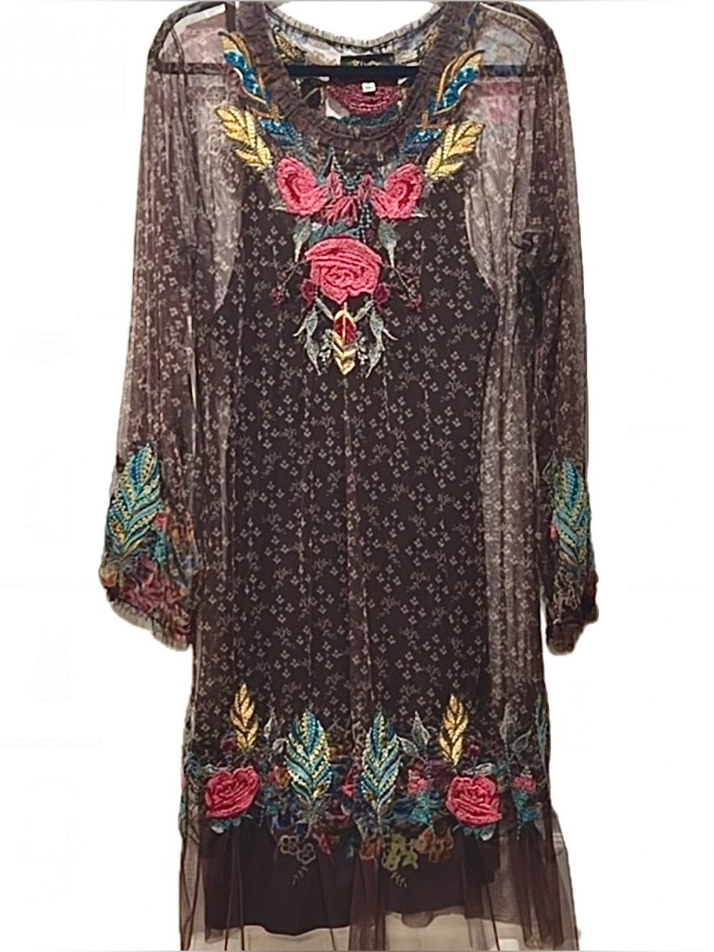 Johnny Was midi Sheer mesh Embroidered Floral